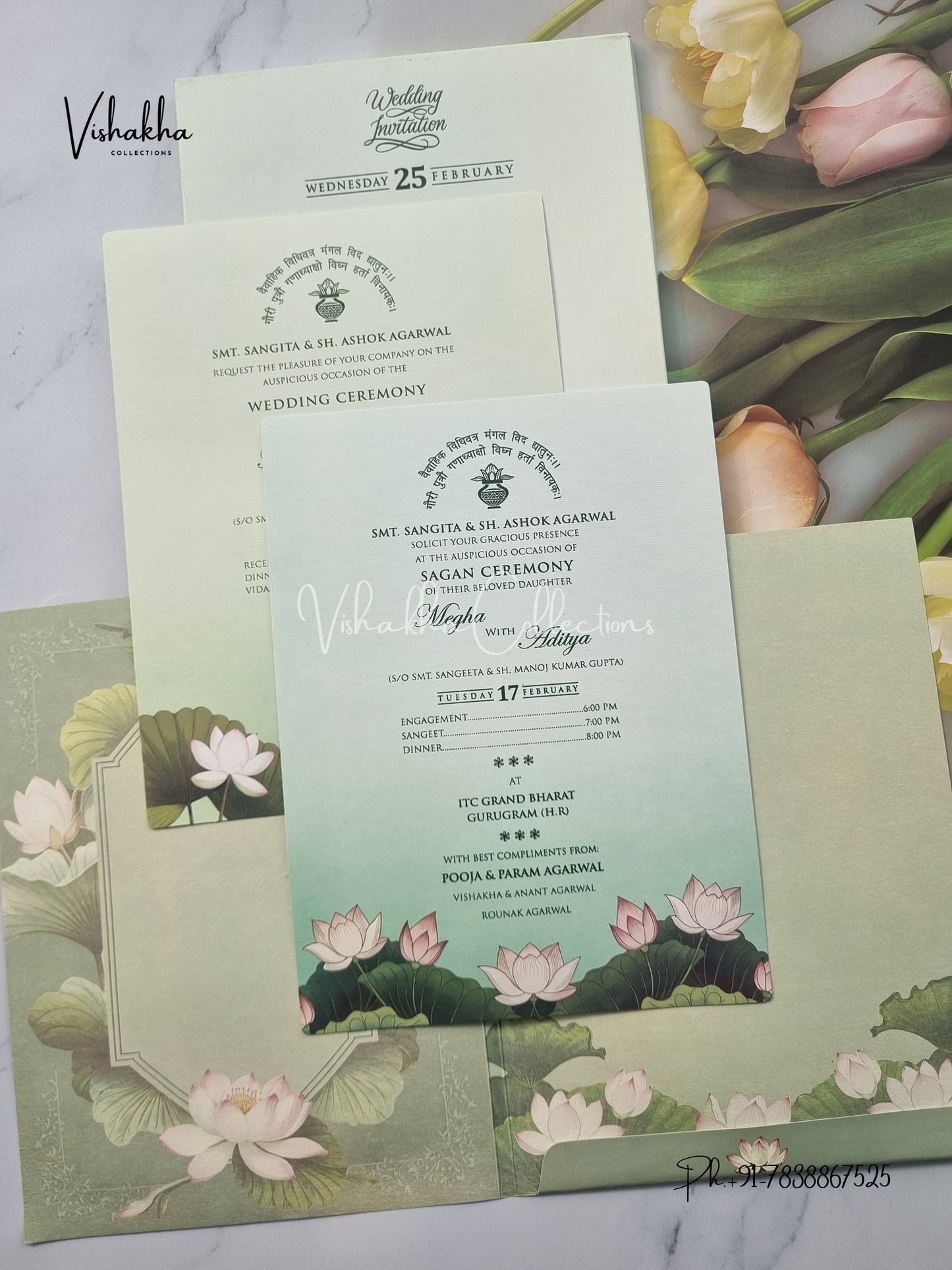 Semi Box Flower Hindu Muslim Christian Sikh invitation Cards EJ-5109