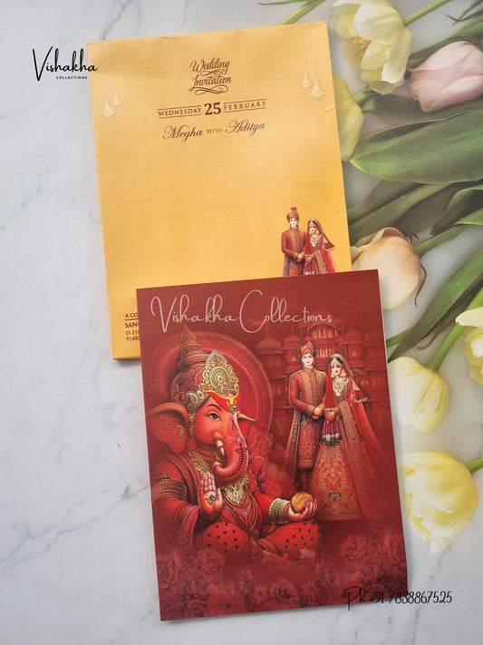 Semi Box Ganesh Ji Dulah Dulhan Hindu invitation Cards EJ-5110