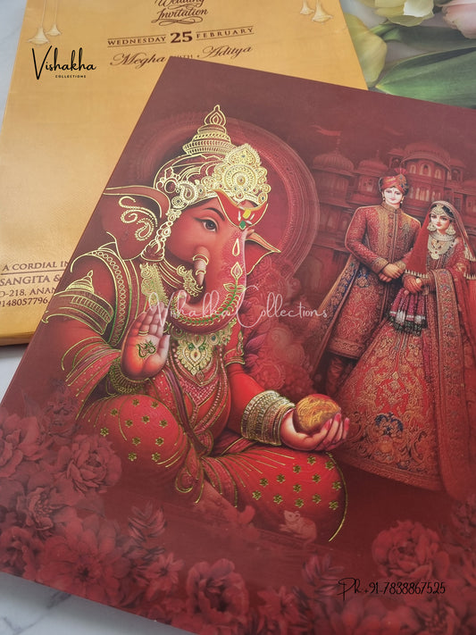 Semi Box Ganesh Ji Dulah Dulhan Hindu invitation Cards EJ-5110