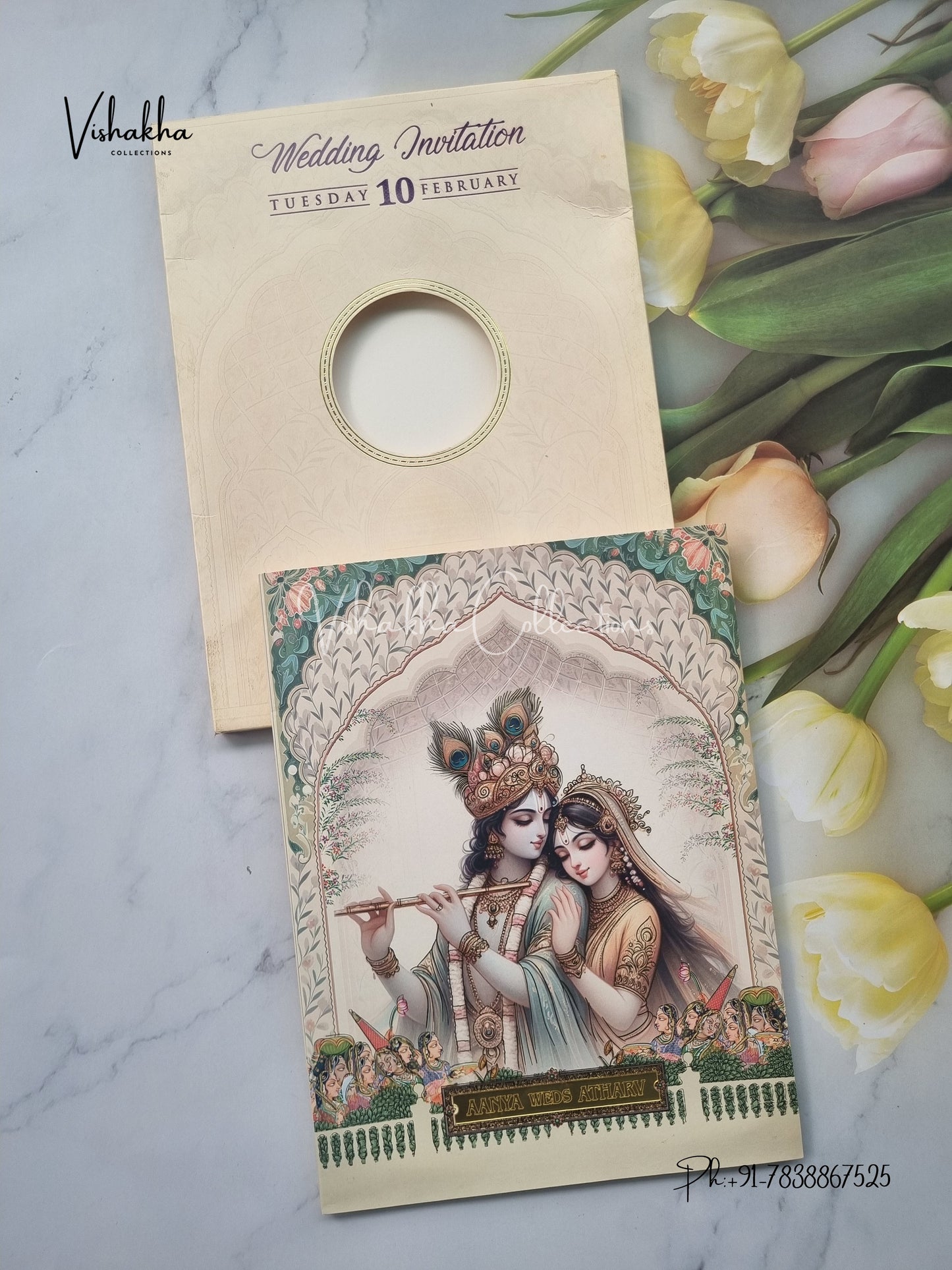 Radha Krishna Semi Box Hindu invitation Cards EJ-5111
