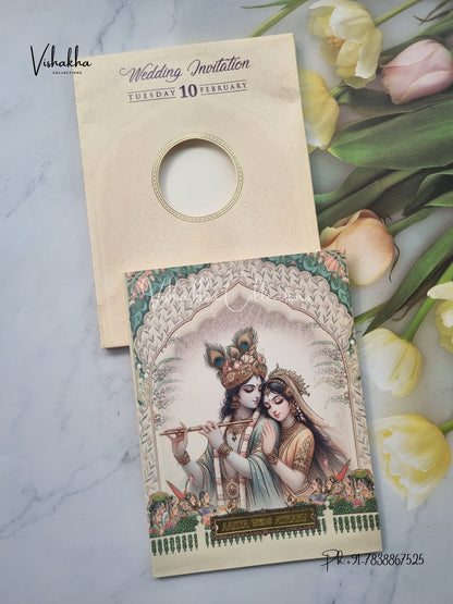 Radha Krishna Semi Box Hindu invitation Cards EJ-5111