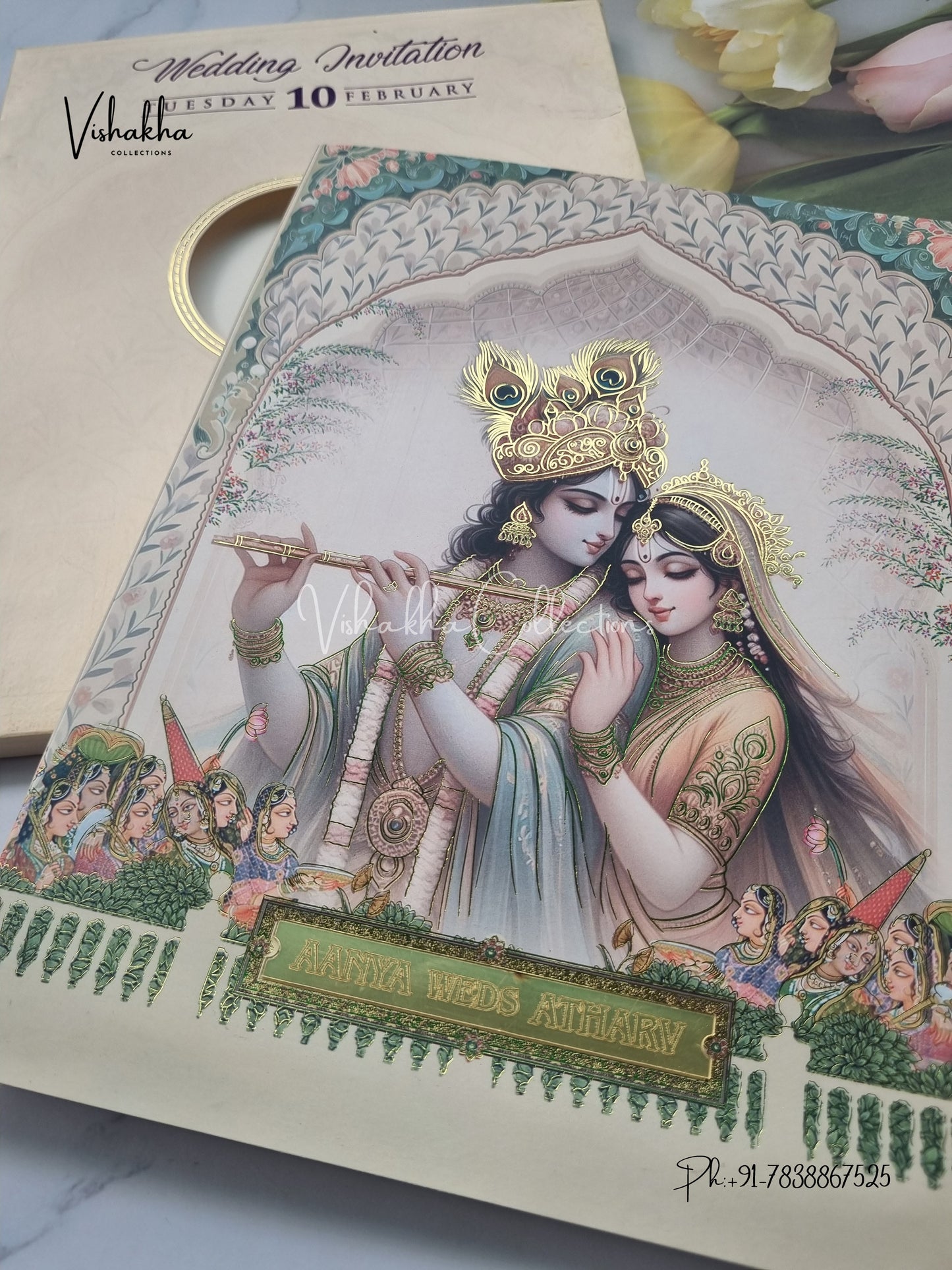 Radha Krishna Semi Box Hindu invitation Cards EJ-5111