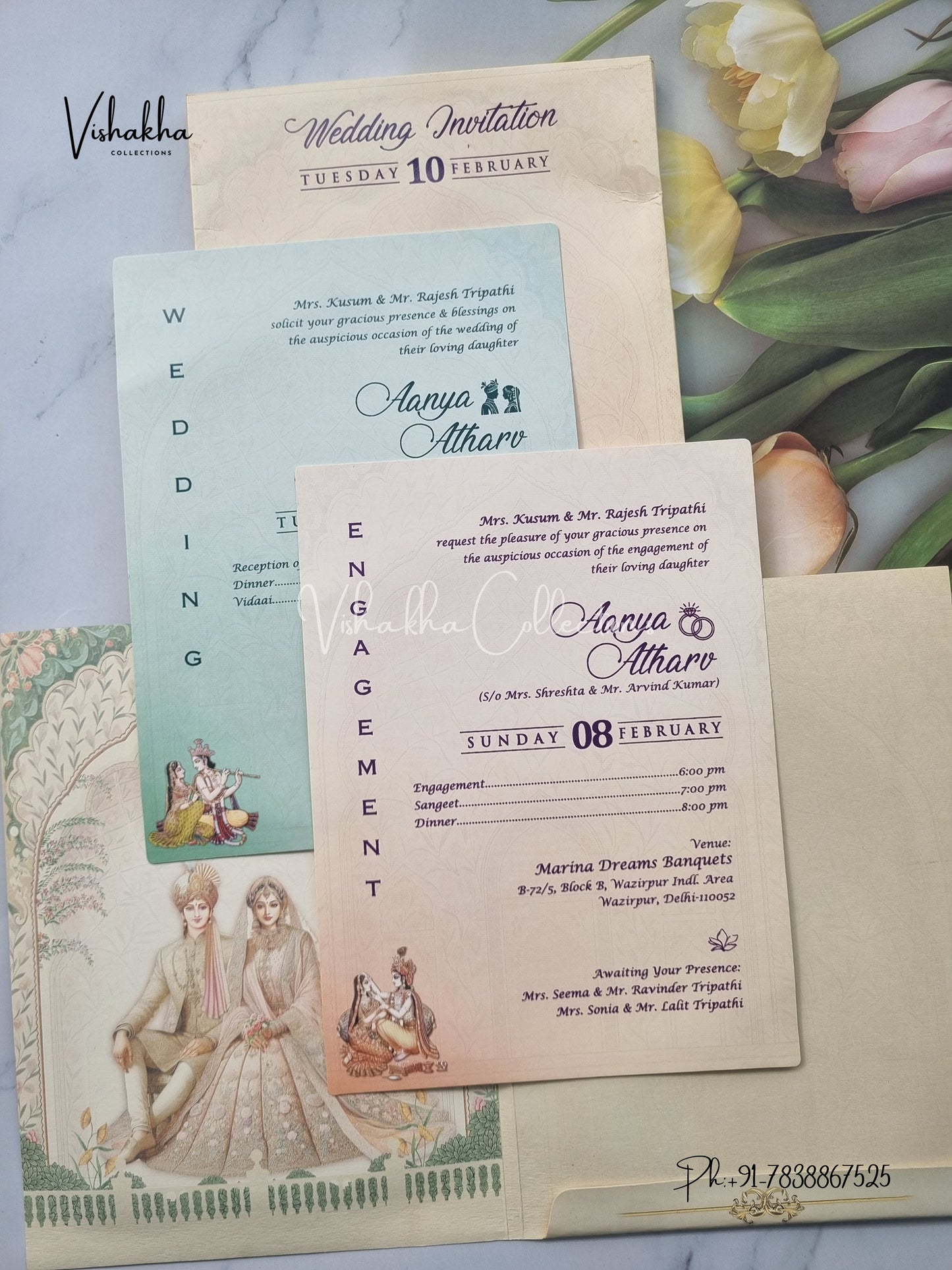 Radha Krishna Semi Box Hindu invitation Cards EJ-5111