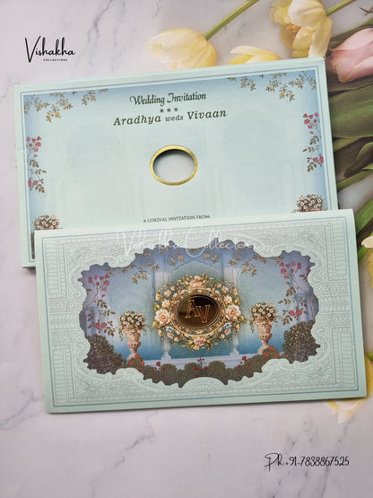 Semi Box Flower Hindu Muslim Christian Sikh invitation Cards EJ-5115