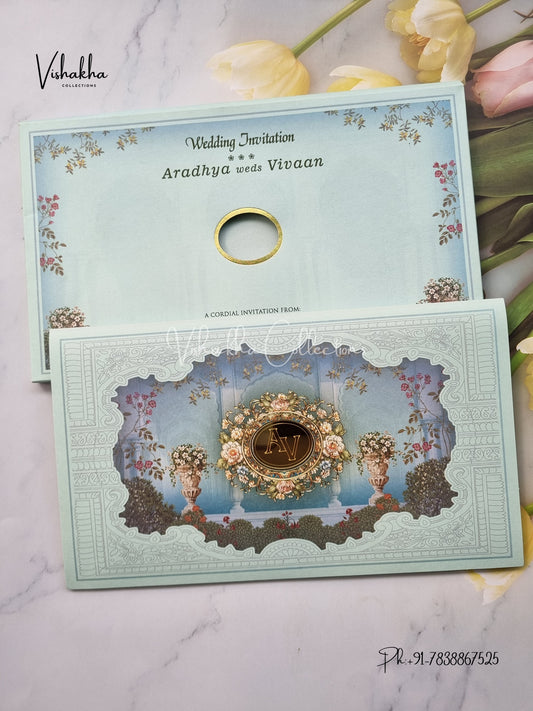 Semi Box Flower Hindu Muslim Christian Sikh invitation Cards EJ-5115