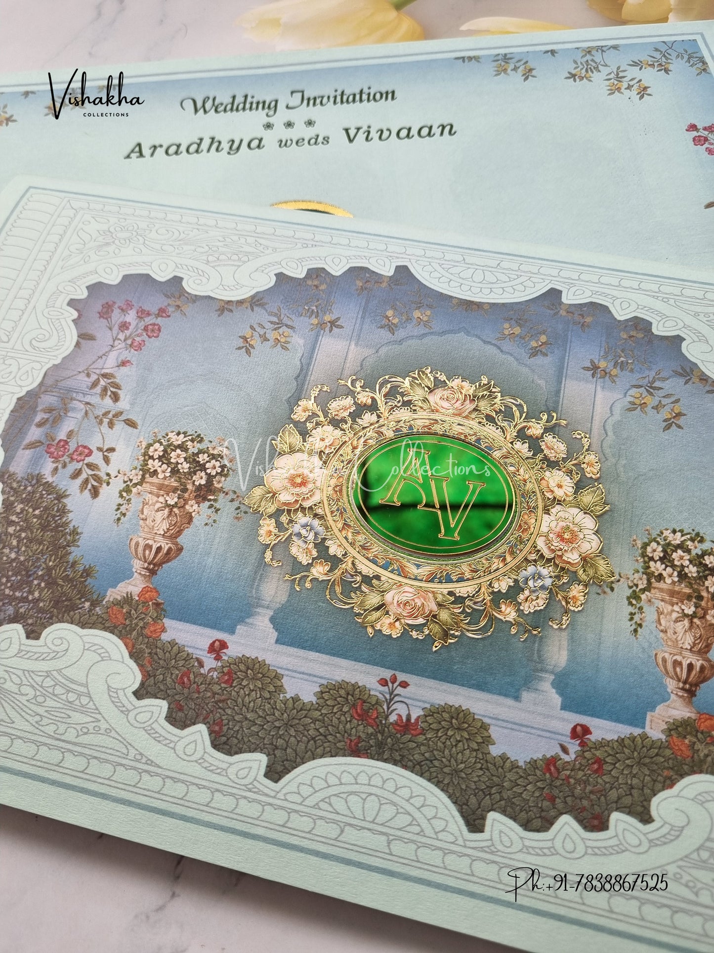 Semi Box Flower Hindu Muslim Christian Sikh invitation Cards EJ-5115