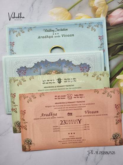 Semi Box Flower Hindu Muslim Christian Sikh invitation Cards EJ-5115