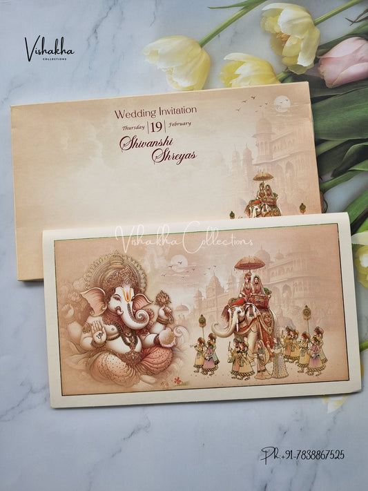 Semi Box Hathi Ganesh Ji Hindu invitation Cards EJ-5116
