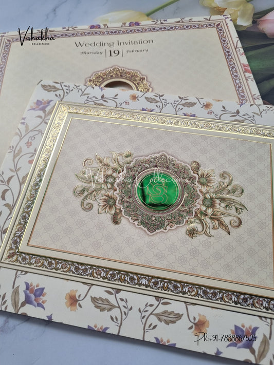 Semi Box Flower Hindu Muslim Christian Sikh invitation Cards EJ-5118
