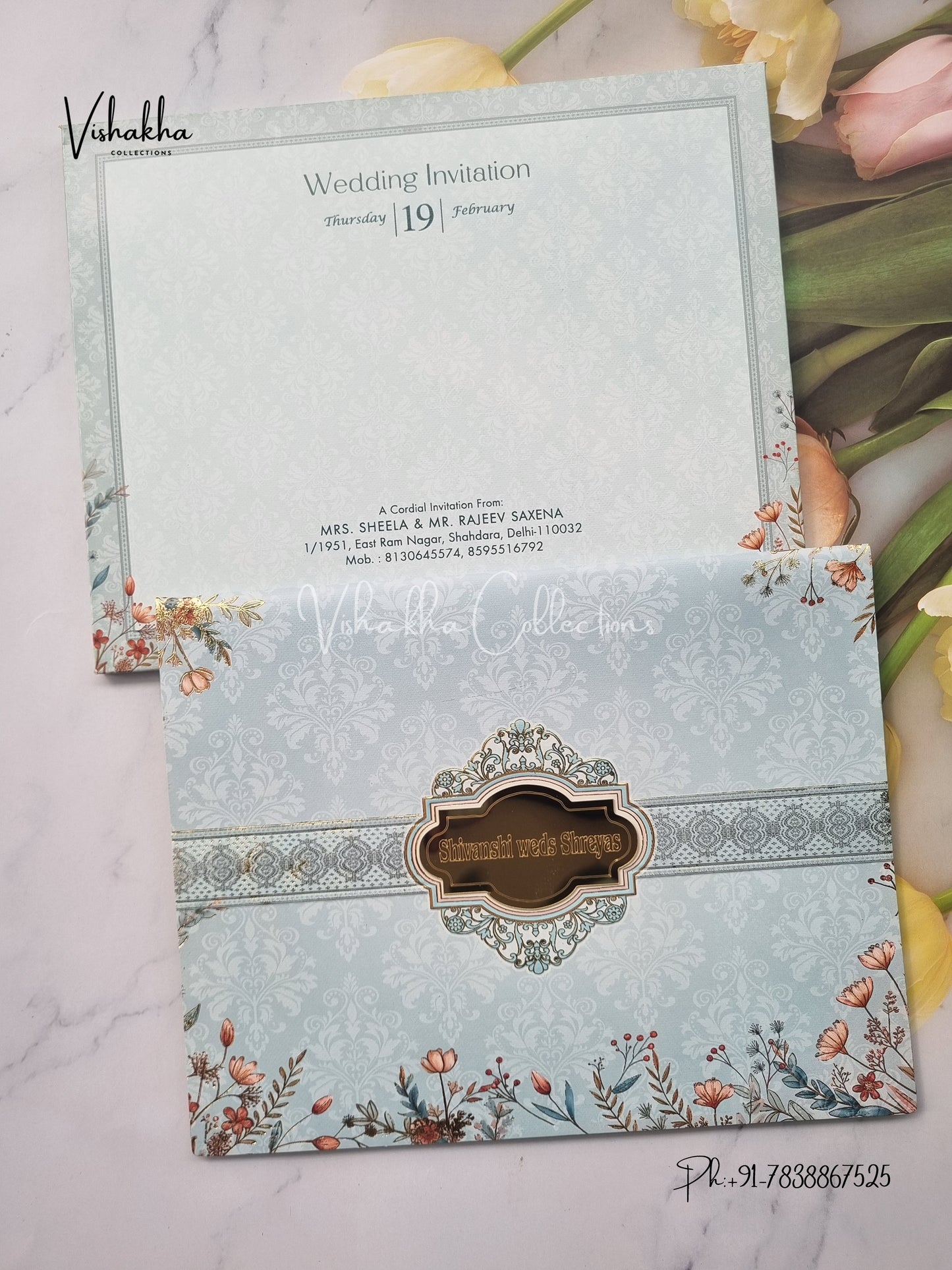 Semi Box Flower Hindu Muslim Christian Sikh invitation Cards EJ-5119