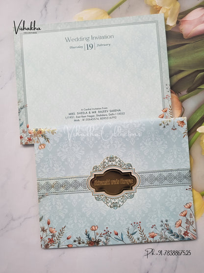 Semi Box Flower Hindu Muslim Christian Sikh invitation Cards EJ-5119