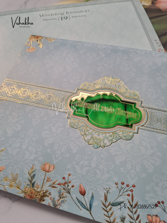 Semi Box Flower Hindu Muslim Christian Sikh invitation Cards EJ-5119