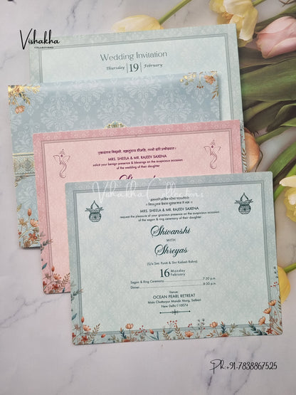 Semi Box Flower Hindu Muslim Christian Sikh invitation Cards EJ-5119