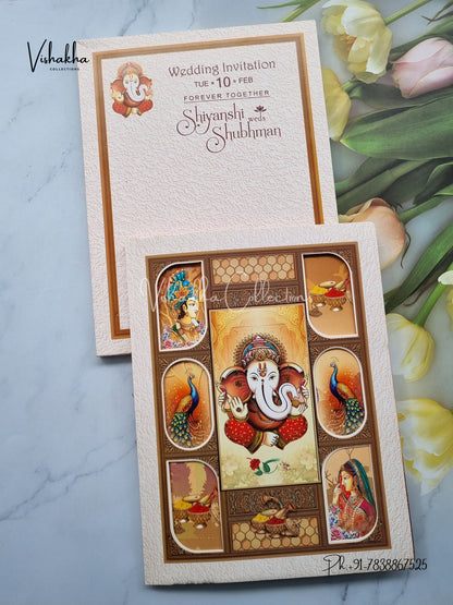 Peacock Ganesh Ji Dulah Dulhan Hindu invitation Cards EJ-5122