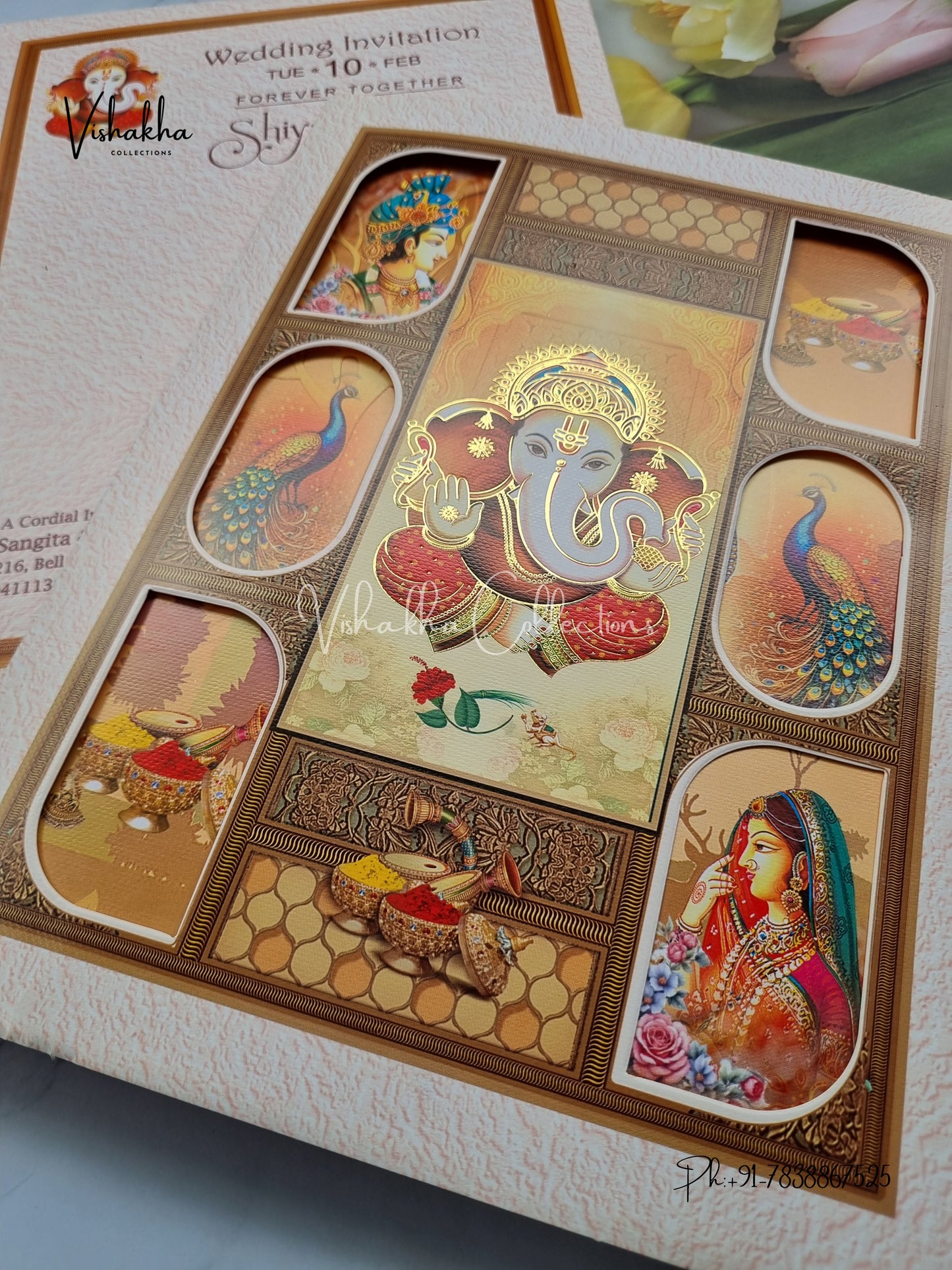 Peacock Ganesh Ji Dulah Dulhan Hindu invitation Cards EJ-5122