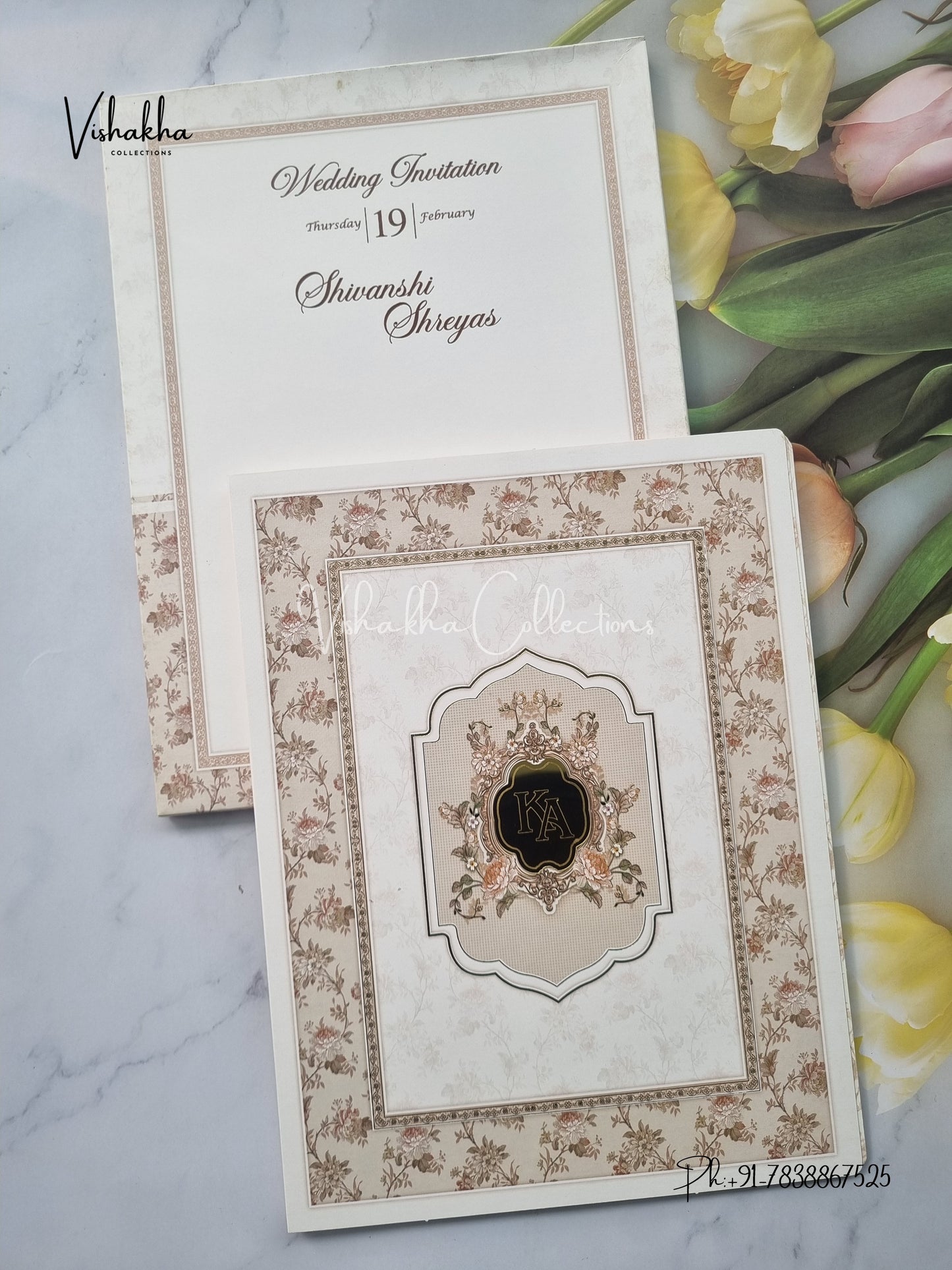 Semi Box Flower Hindu Muslim Christian Sikh invitation Cards EJ-5124