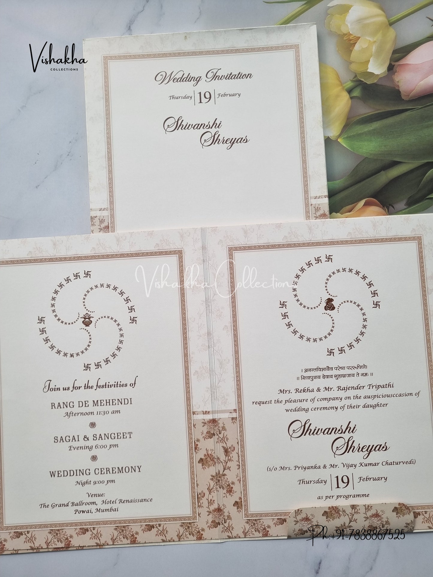 Semi Box Flower Hindu Muslim Christian Sikh invitation Cards EJ-5124