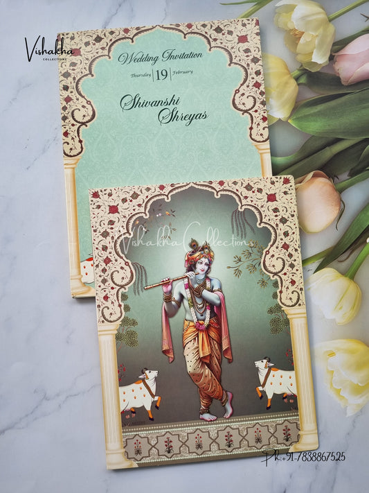 Radha Krishna Semi Box Hindu invitation Cards EJ-5126