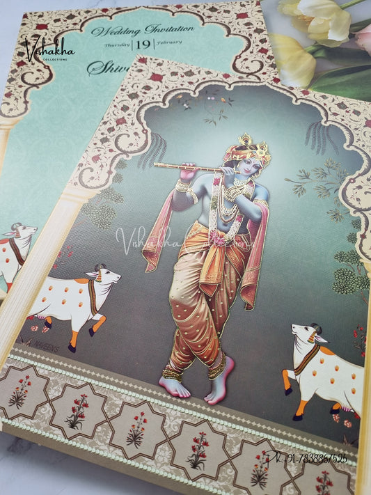 Radha Krishna Semi Box Hindu invitation Cards EJ-5126