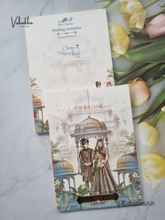 Semi Box Dulah Dulhan Double Door Hindu Sikh invitation Cards EJ-5127