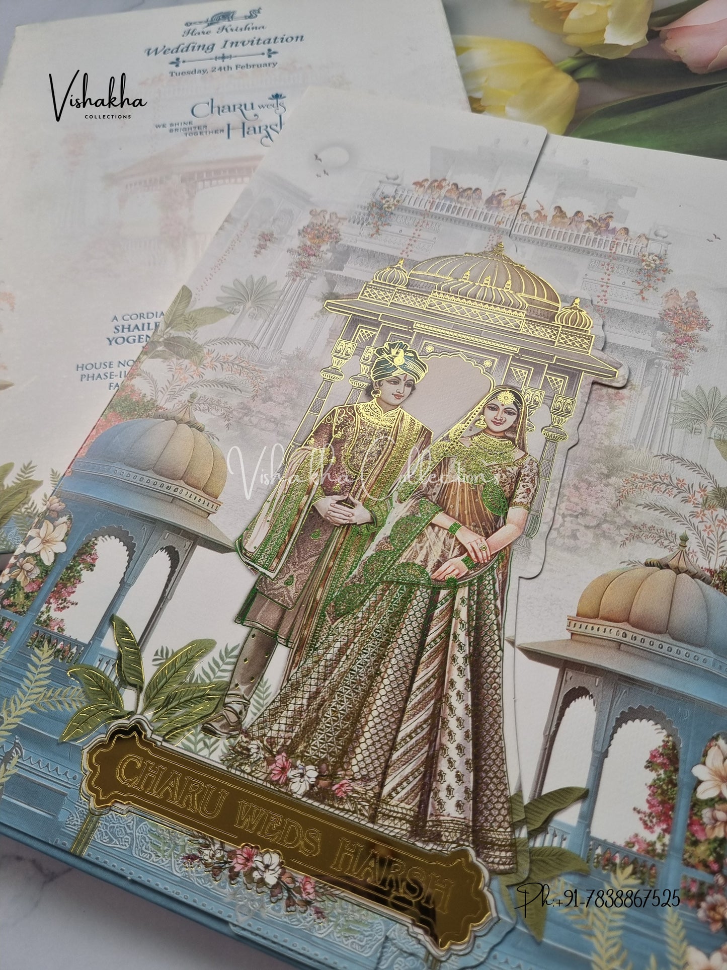 Semi Box Dulah Dulhan Double Door Hindu Sikh invitation Cards EJ-5127