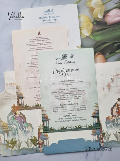 Semi Box Dulah Dulhan Double Door Hindu Sikh invitation Cards EJ-5127