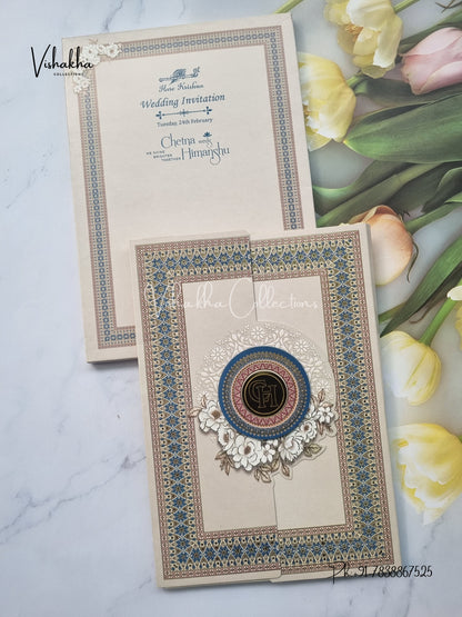Semi Box Mandala Flower Double Door Hindu Muslim Christian Sikh invitation Cards EJ-5128