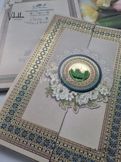 Semi Box Mandala Flower Double Door Hindu Muslim Christian Sikh invitation Cards EJ-5128