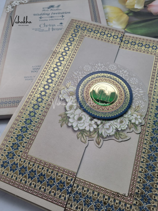 Semi Box Mandala Flower Double Door Hindu Muslim Christian Sikh invitation Cards EJ-5128