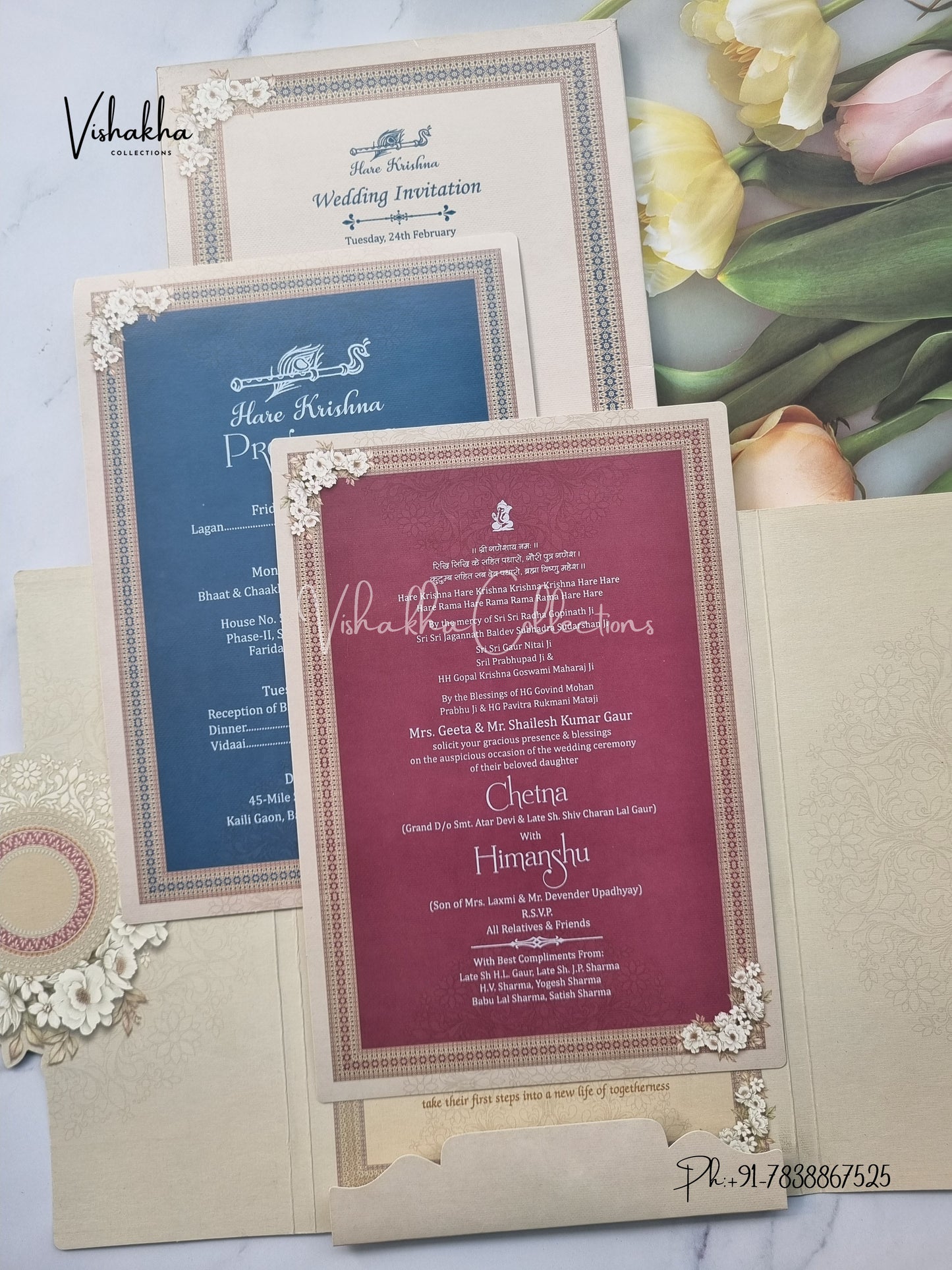 Semi Box Mandala Flower Double Door Hindu Muslim Christian Sikh invitation Cards EJ-5128