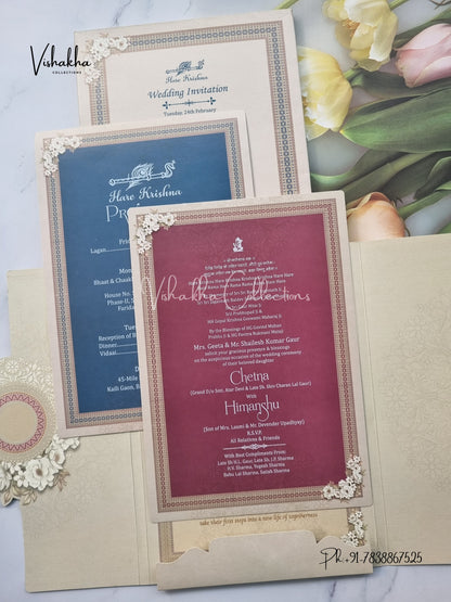 Semi Box Mandala Flower Double Door Hindu Muslim Christian Sikh invitation Cards EJ-5128