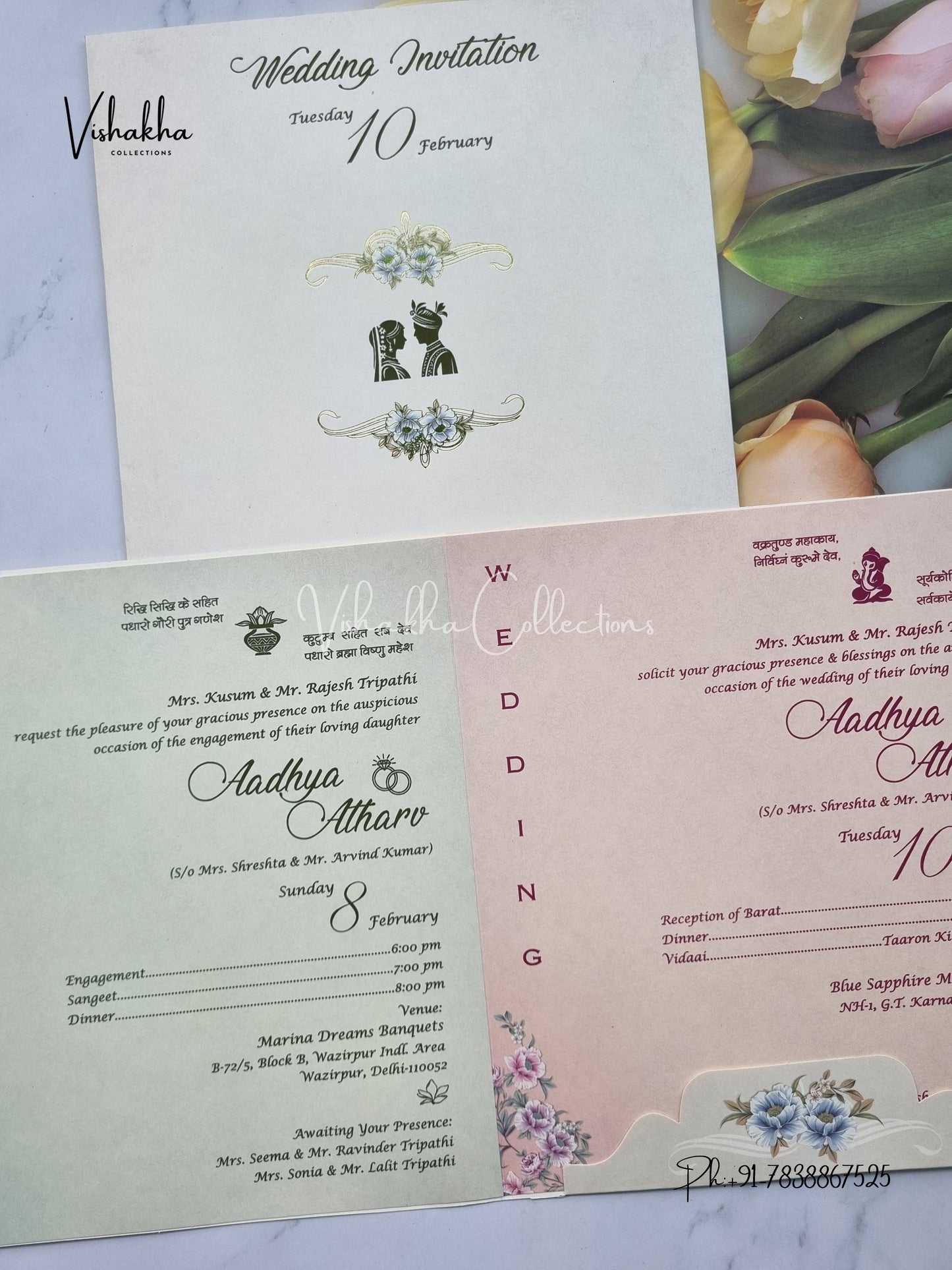 Flower Hindu Muslim Christian Sikh invitation Cards EJ-5131