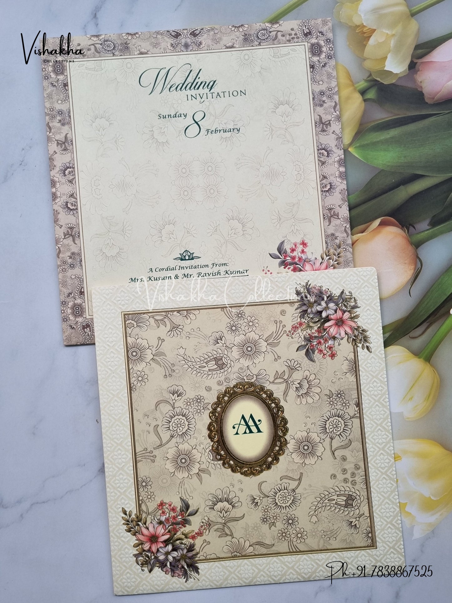 Flower Hindu Muslim Christian Sikh invitation Cards EJ-5134