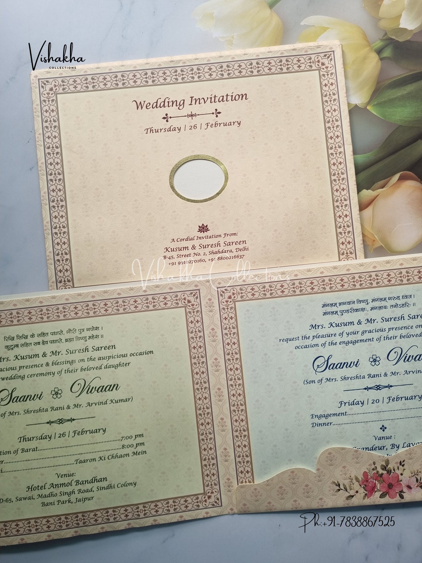 Semi Box Flower Hindu Muslim Christian Sikh invitation Cards EJ-5137