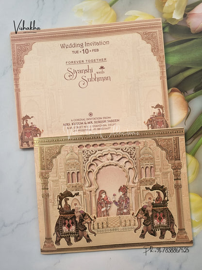 Semi Box Hathi Dulah Dulhan Hindu Sikh invitation Cards EJ-5141
