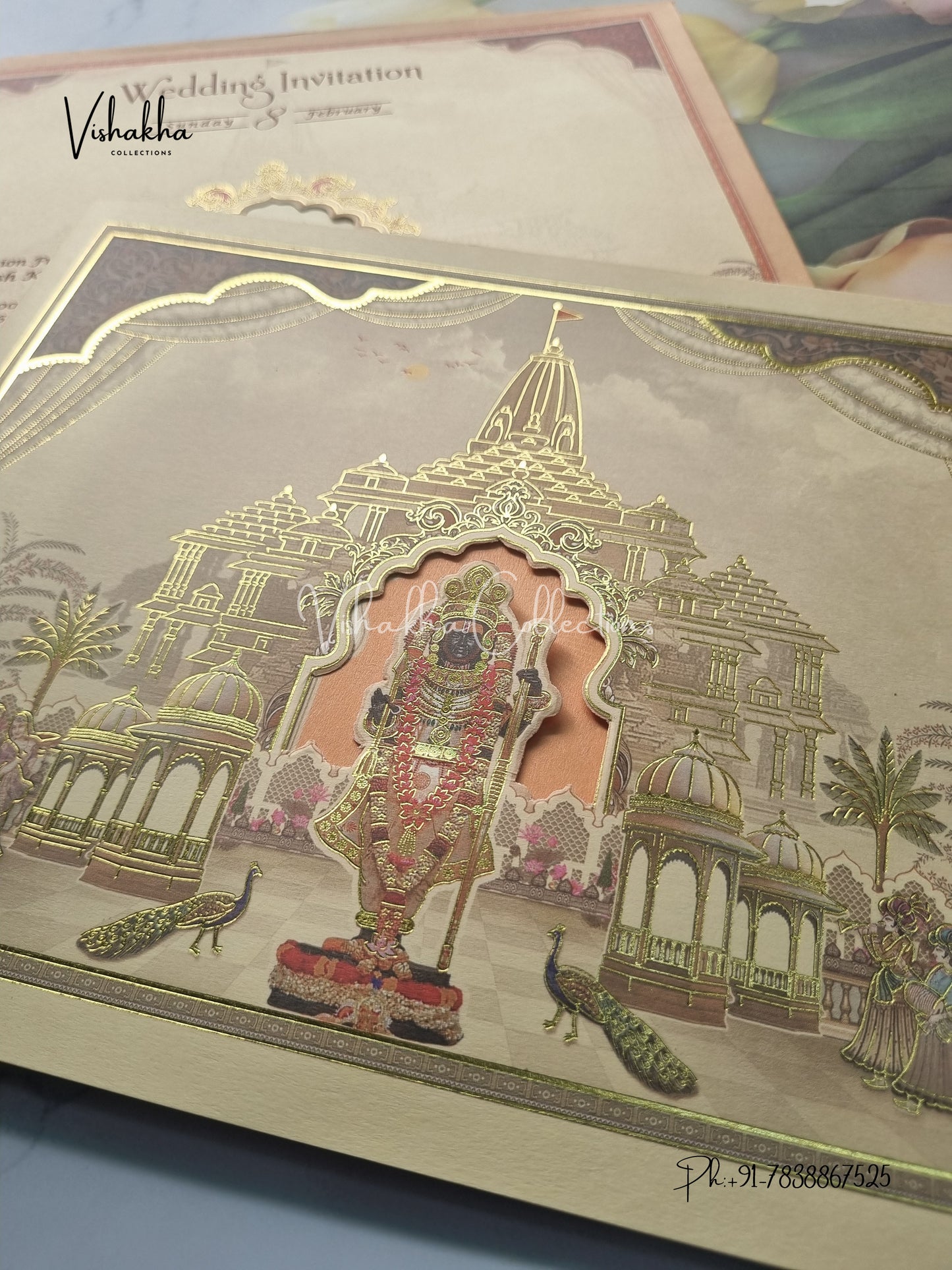 Sita Ram Peacock Semi Box Hindu invitation Cards EJ-5142