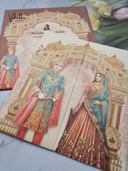 Dulah Dulhan Double Door Hindu Sikh invitation Cards EJ-5143