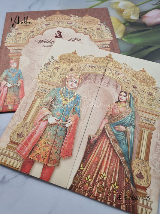Dulah Dulhan Double Door Hindu Sikh invitation Cards EJ-5143