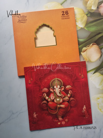 Semi Box Ganesh Ji Hindu invitation Cards EJ-5145