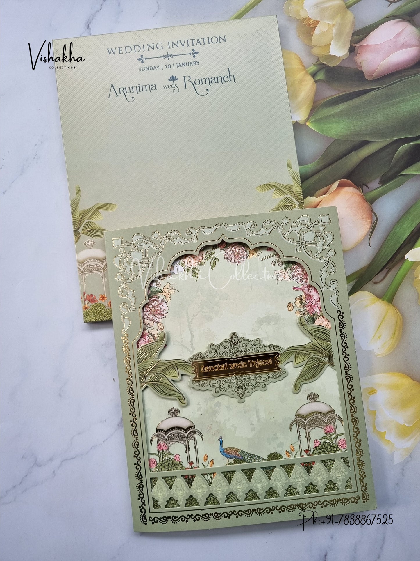 Peacock Flower Hindu Sikh invitation Cards EJ-5149