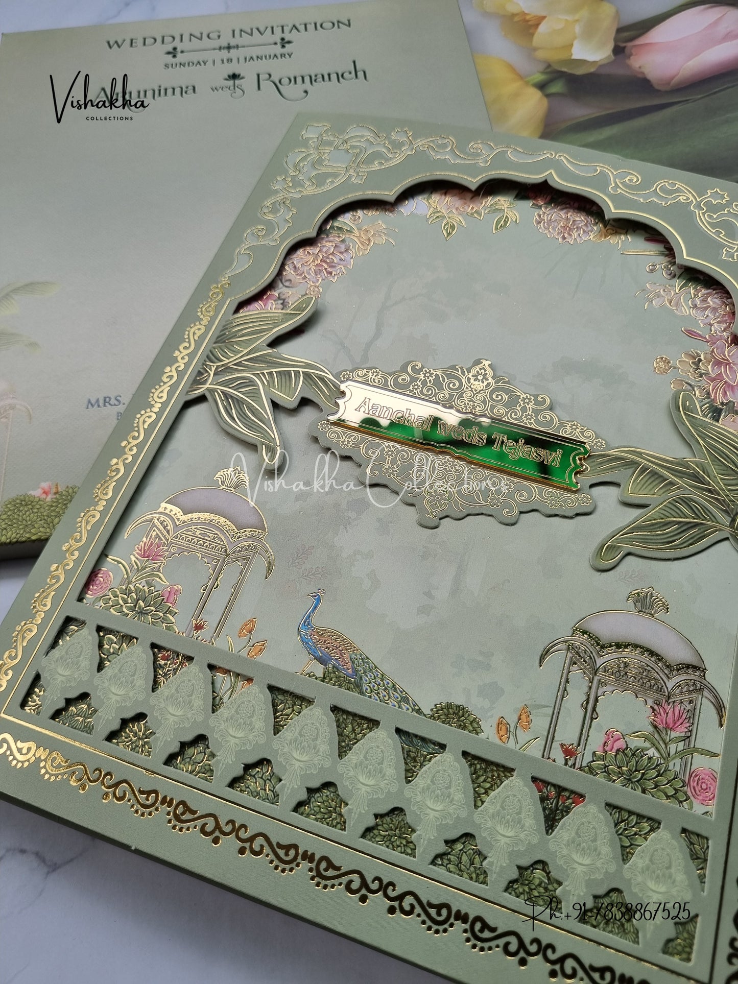 Peacock Flower Hindu Sikh invitation Cards EJ-5149