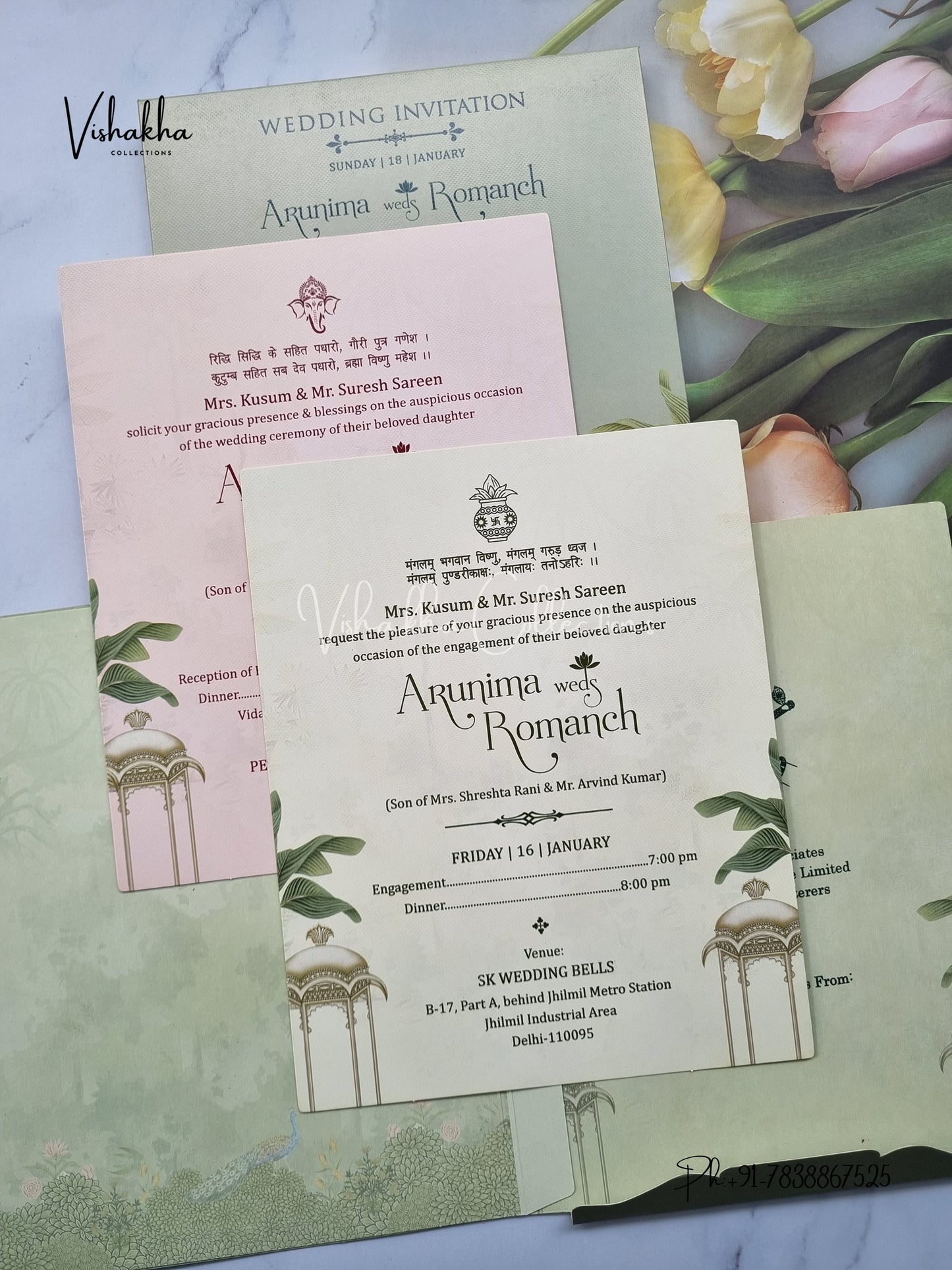 Peacock Flower Hindu Sikh invitation Cards EJ-5149