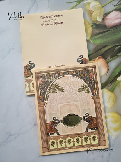 Semi Box Hathi Hindu Sikh invitation Cards EJ-5150