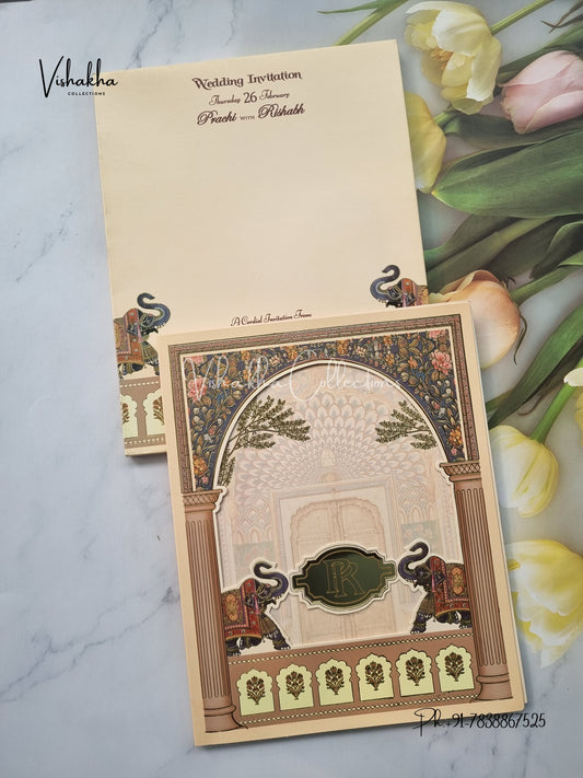 Semi Box Hathi Hindu Sikh invitation Cards EJ-5150