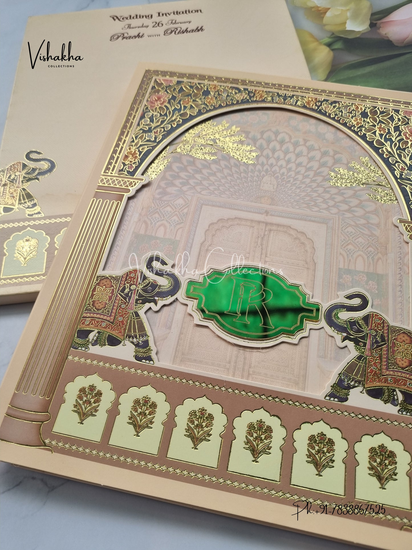 Semi Box Hathi Hindu Sikh invitation Cards EJ-5150