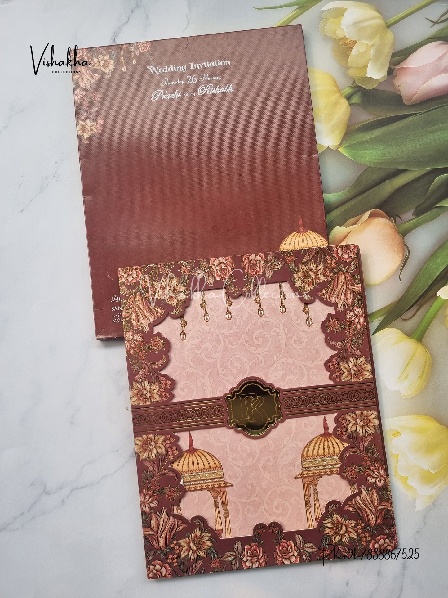 Semi Box Flower Hindu Muslim Christian Sikh invitation Cards EJ-5153