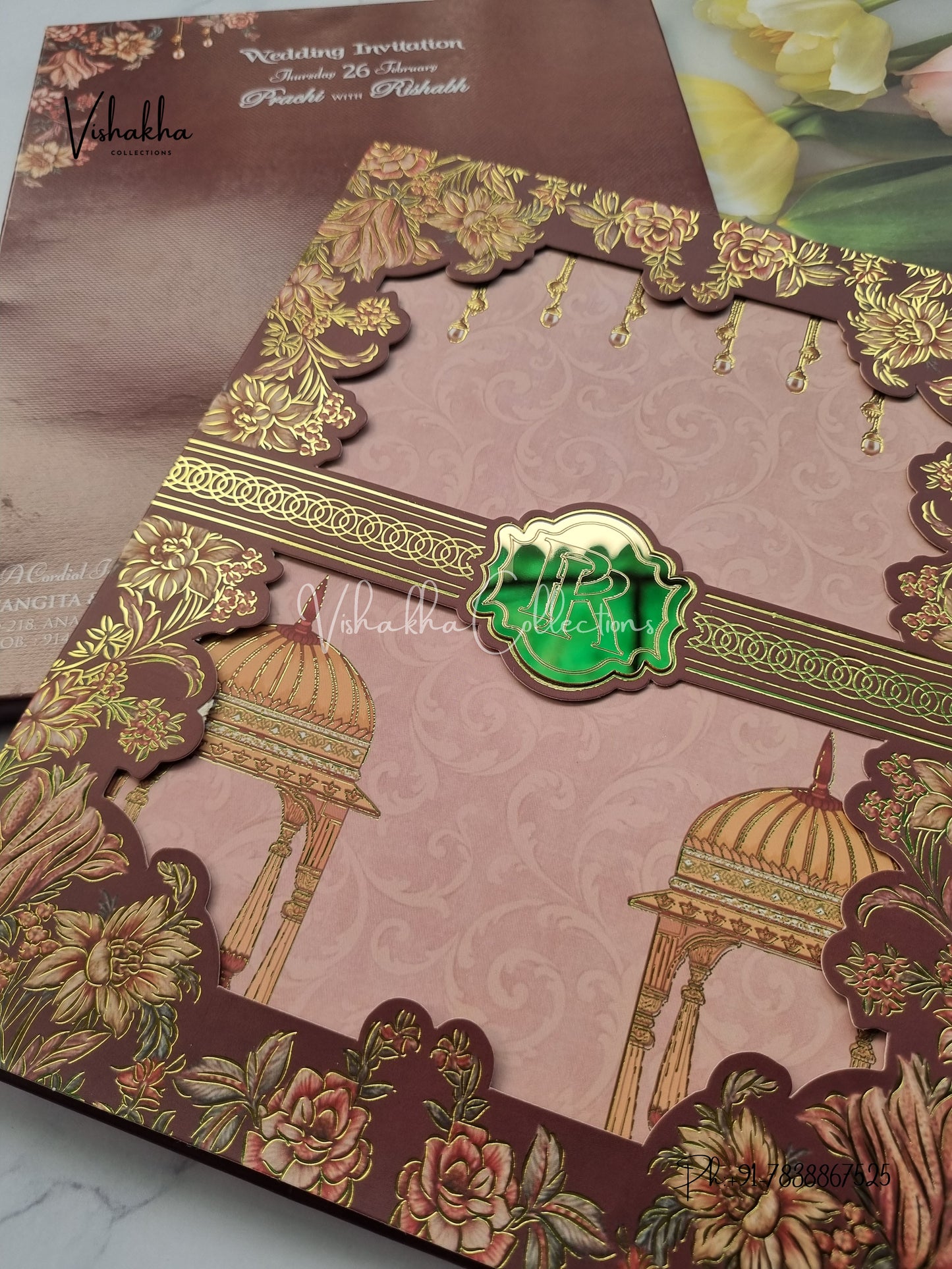 Semi Box Flower Hindu Muslim Christian Sikh invitation Cards EJ-5153