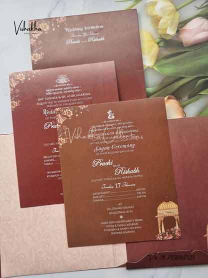 Semi Box Flower Hindu Muslim Christian Sikh invitation Cards EJ-5153