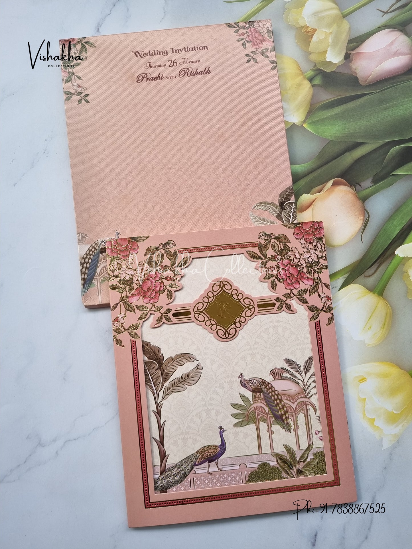 Peacock Flower Hindu Sikh invitation Cards EJ-5154