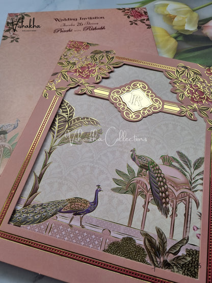 Peacock Flower Hindu Sikh invitation Cards EJ-5154